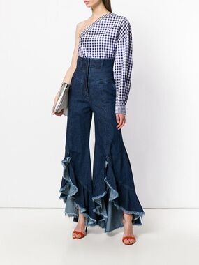 Sara Battaglia Ruffle Hem Flared Jeans